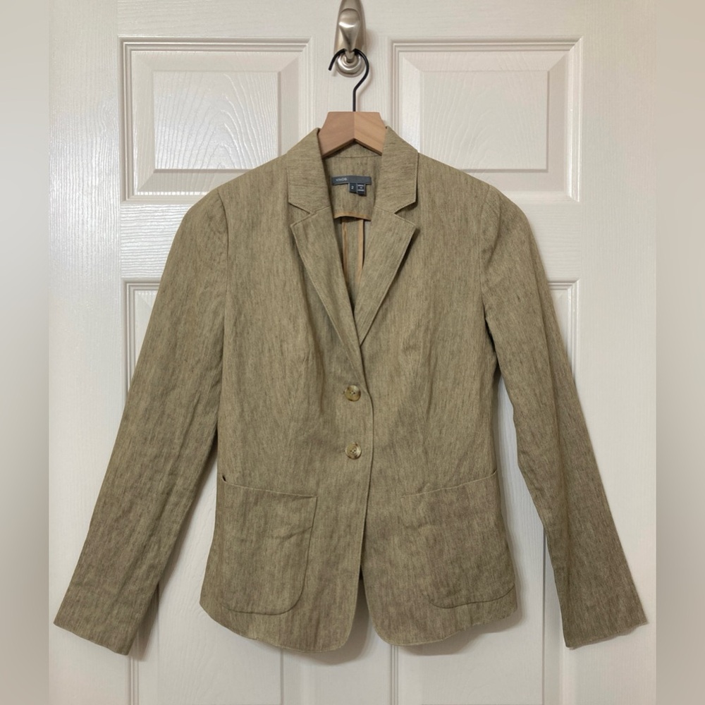 Vince Women’s Beige Linen Blend Blazer Jacket Size 2 Coastal Lagenlook Preppy